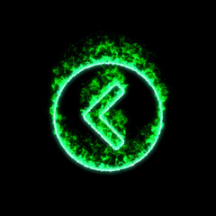 The symbol chevron circle left burns in green fire