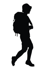 Male tourist with backpack silhouette vector