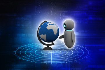 3d render latest technology robot with globe