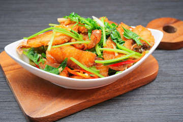 Stir fried sea bass with celery