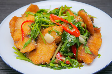 Stir fried sea bass with celery