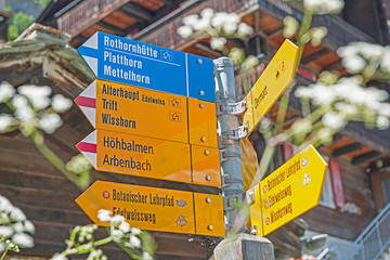 Wanderwegweiser in Zermartt, Wallis, Schweiz
