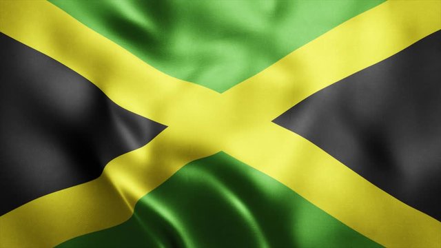 Loop animation of Photo Realistic fabric waving flag of Jamaica Ultra HD 4K Jamaica National Fla