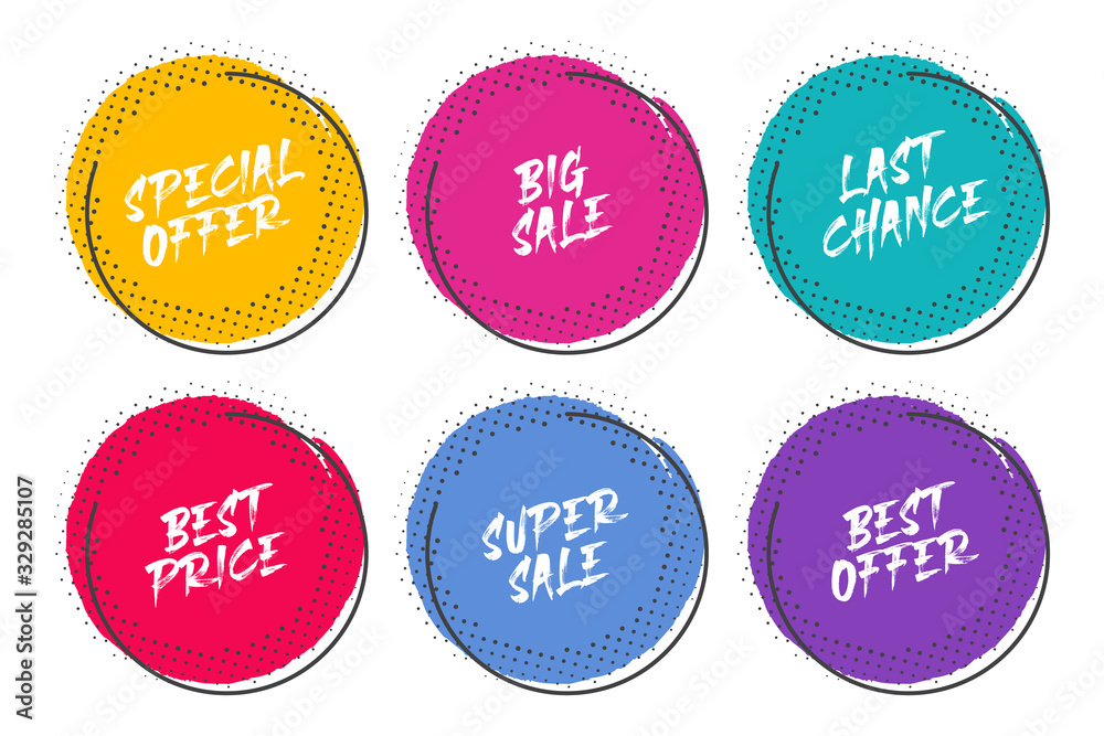 Poster set of grunge circles with halftone for promotion and commerce
