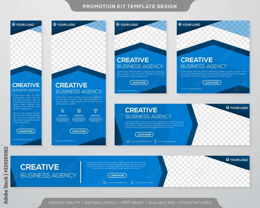 Wall mural set of promotion kit banner template design with modern and minimalist concept user for web page, ad