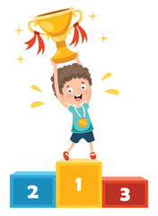 Little Boy Holding Championship Cup