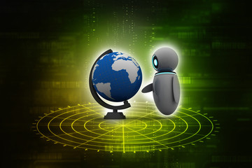 3d render latest technology robot with globe