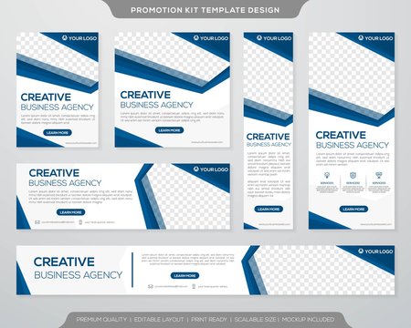set of promotion kit banner template design with modern and minimalist concept user for web page, ads, annual report, banner, background, backdrop, flyer, brochure, card, and poster