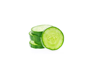 Cucumber and slices isolated over white background.