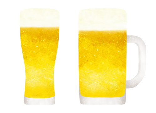 ジョッキとグラスのビール水彩