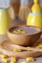 breakfast with cereals and chocolate milk