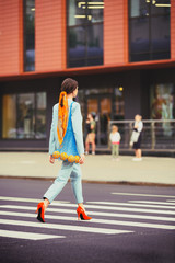 fashion girl with fruit in the city