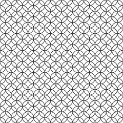 Fototapeta premium Black, white round circle geometric linear background seamless pattern. Modern vector illustration for greeting card, cover, flyer, textile wallpaper. Abstract texture ornament, repeating tile