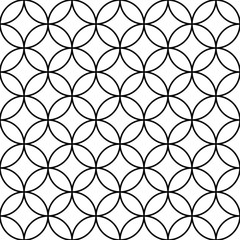 Fototapeta premium Black, white round circle geometric linear background seamless pattern. Modern vector illustration for greeting card, cover, flyer, textile wallpaper. Abstract texture ornament, repeating tile