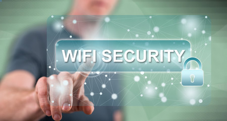 Man touching a wifi security concept