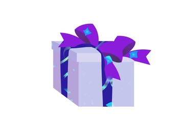  gift box with purple ribbon and bow isolated on white