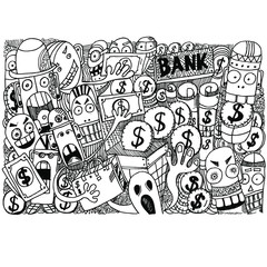 banks and investors, doodle illustrations