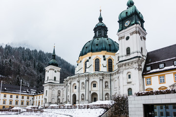 Fototapeta na wymiar ETTAL, GERMANY - MARCH 07: Ettal Monastery on March 07, 2016 in Ettal, Germany. It is in the district of Garmisch-Partenkirchen, in Bavaria.