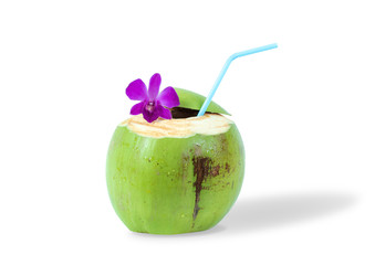 fresh coconut juice baverage antioxidant welcome drink thirsty cocktail isolate on white background clipping path