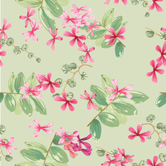 floral background with small red flowers and twigs with leaves