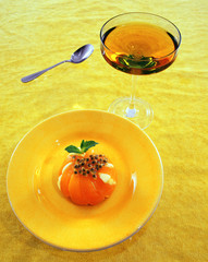 Yellow theme image of drink and pastry