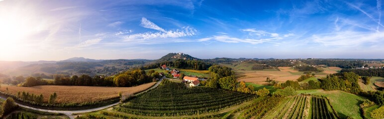 panorama view from vineyard vine Kapfenstein south styria