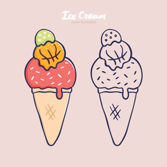 Summer illustration for basketball. Vector ice cream, outline.