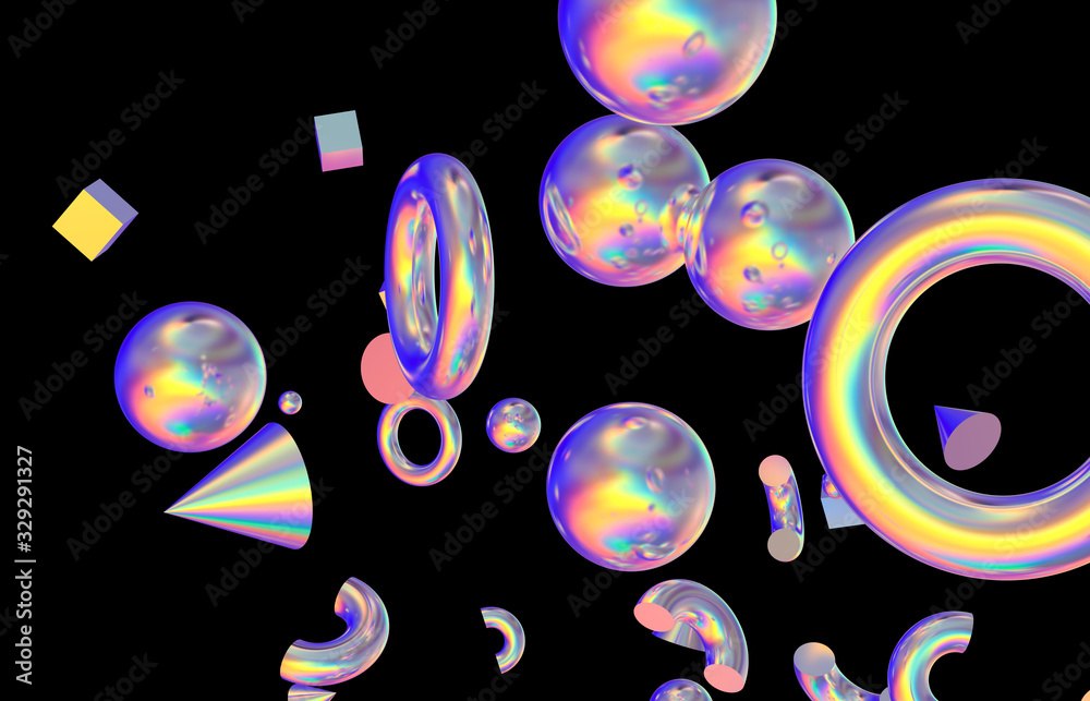 Leinwandbilder abstract colorful 3d art background. holographic geometric shape form floating on isolated backgroun