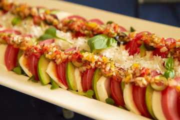 Caprese salad, tomato, cheese and avocado
