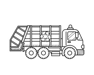 Garbage truck icon isolated on white background. Educational concept for coloring book page for kids - 329292137