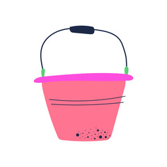 Hand drawn bucket for gardening, farm, housework. Flat vector illustration.