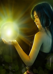 3D rendering illustration of a Girl Holding a Light Sphere..