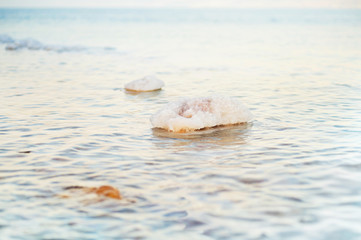 Obraz na płótnie Canvas Beautiful view of salty dead sea shore with clear water
