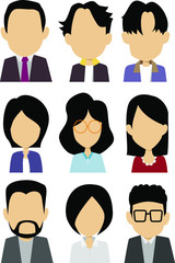 Vector set of different male and female icons in trendy flats style. People heads and faces images collection.