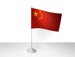 China desk flag waving 3D rendering isolated white background 
