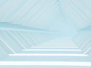 Light blue endless tunnel interior. 3d rendering