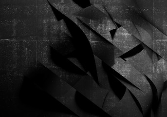 Abstract minimal black background, chaotic installation