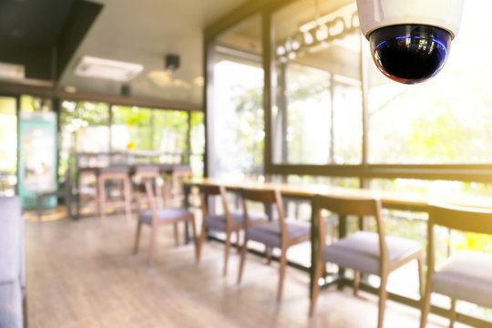 Closed-circuit television, Security CCTV camera or surveillance system in a coffee shop.