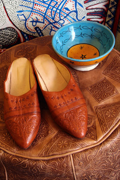 Traditional moroccan shoes, ethnic ceramic