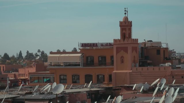 view of a mosque in Jamaa El Fna square