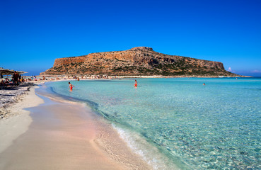 Fototapeta na wymiar Balos Lagoon. Coast of Crete island in Greece.