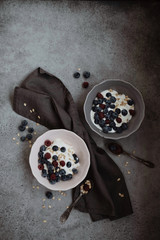 Breakfast with cottage cheese with fresh blueberries and raspberries - 329300558