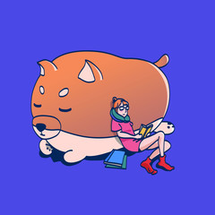 dog and reading girl