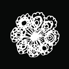 Vector illustration.Close-up hand-drawn plant, abstract flower on isolated black background.Design for covers, tattoo, wallpaper.