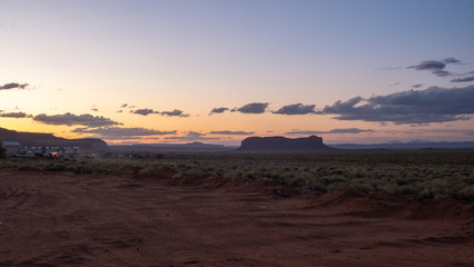 view at sunset on Monument valley,  in the desert