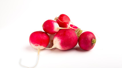 Eco clean root vegetable. Radishes on white background