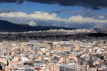 Obraz premium Athens, Greece, partial view of the city from the Acropolis hill