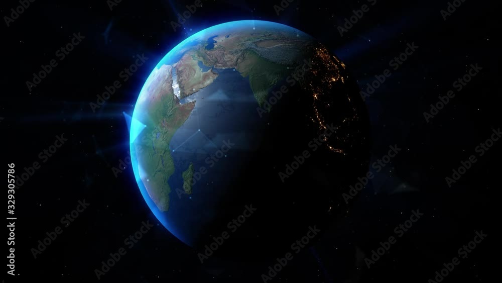 Wall mural the sun's rays behind the earth create a glow of the atmosphere earth in outer space. elements of th