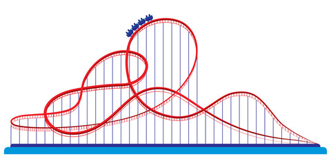 Roller coaster in amusement park. Illustration in flat style isolated on white background.