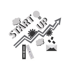 Vector creative illustration of business startup word lettering typography with icons